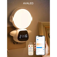 Đèn ngủ phi hành gia tích điện AVALED điều khiển từ xa, hiển thị đồng hồ điện tử, 3 màu sáng