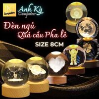 Đèn Ngủ Quả Cầu Pha Lê 3D Phát Sáng size 8cm, Đèn bàn Trang Trí Decor Phòng Ngủ làm Quà Tặng