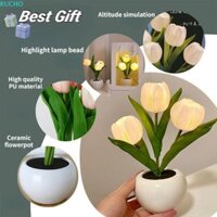 Đèn ngủ RUCHO LED Tulip, Đèn ngủ hoa Tulip sáng tạo LED, Bầu không khí lãng mạn Hình bông hoa silicon chạy bằng pin Đèn bàn hoa Tulip Trang trí máy tính để bàn