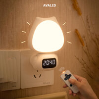 Đèn ngủ tích điện AVALED, đèn ngủ cảm biến điều khiển từ xa 3 màu sáng hiển thị đồng hồ thông minh