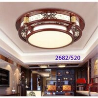 Đèn ốp trần lồng gỗ 3 chế độ sáng,Đèn trần nhà cổ phòng thờ hình vuông tròn KT 50cm