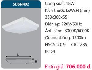 Đèn ốp trần vuông chống thấm Duhal  SDSN402 18W