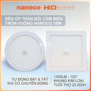 Đèn Panel ốp trần lắp nổi cảm biến Nanoco NPL186SS