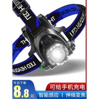 Đèn pha, đèn pin câu cá đêm cảm ứng gắn trên đầu chuyên dụng, đèn pin Lithium ngoài trời