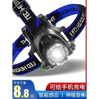 Đèn pha, đèn pin câu cá đêm cảm ứng gắn trên đầu chuyên dụng, pin sạc siêu sáng, pin ngoài trời