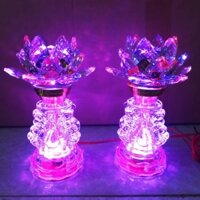 Đèn pha lê chân công cao 19cm-đèn thờ quan âm,đèn thờ thần tài ,nụ bông pha lê