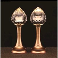 Đèn pha lê thờ cúng, đèn trái đào pha lê cao cấp dùng điện, đèn led đổi màu chân hợp kim mạ đồng