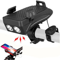 Đèn Pha LED Xe Đạp Siêu Sáng Chống Nước Có Sạc Điện USB Kèm Giá Đỡ Điện Thoại Và Còi Xe Đạp T6, Hỗ Trợ Sạc Lại Điện Thoại Khẩn Cấp Giúp Đạp Xe An Toàn Ban Đêm - Hàng Chính Hãng - Đen