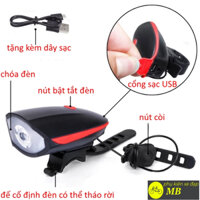 Đèn pha siêu sáng gắn xe đạp có còi sạc USB chống nước