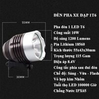 Đèn Pha Xe Đạp T6 | Độ Sáng 1200 Lumen, Pin Sạc Lithium | LED Siêu Sáng Tuổi Thọ Lên Đến 100000 Giờ