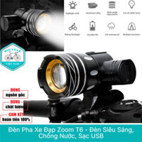 Đèn Pha Xe Đạp Zoom T6 - Đèn Siêu Sáng, Chống Nước, Sạc USB