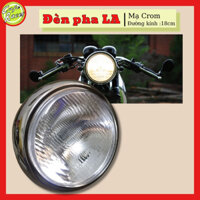 Đèn pha xe máy Cafe Racer 18cm gáo đèn tròn hợp kim mạ inox mặt kính trong hàng cao cấp