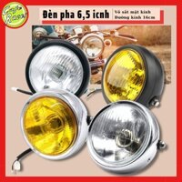 Đèn pha xe máy tròn CAFE RACER gáo sắt mặt kính kích thước 16cm độ xe Classic GN125 CG125 Win