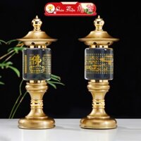 Đèn Phú Quý Thân Hợp Kim Trụ Pha Lê Khắc Chữ Phong Thuỷ CHÂN THIỆN PHẬT, Đèn Thờ Phật, Đèn Để Bàn Thờ