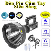 Đèn pin cầm tay , đèn bin siêu sáng chiếu xa 1000m chống thấm nước có chân đế W590 và W591  quân đội
