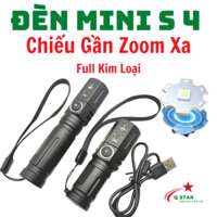 Đèn Pin Cầm Tay Siêu Sáng Mini S4 Chiếu Gần Zoom Xa Full Kim Loại Led Laser Trắng Tích Hợp Sạc Type-C Kháng Nước Tốt