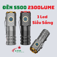 Đèn Pin Cầm Tay Siêu Sáng Mini S 500 Trang Bị 3 Led Siêu Sáng Đạt 2300lume Full Kim Loại Kèm Pin 18500 Sạc Type-C