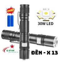 Đèn Pin Cầm Tay Siêu Sáng X 13 Chiếu Gần Zoom Xa Full Kim Loại Kèm 2 Pin 18650 Sạc Type-c Với 5 Chế Độ Sáng