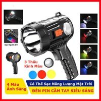 Đèn pin cầm tay siêu sáng chiếu xa, pin trâu, sạc năng lượng mặt trời tích điện, cổng USB sạc dự phòng cho điện thoại