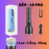 Đèn Pin Cầm Tay Siêu Sáng Chiếu Gần Zoom Xa X10 Pro Trang Bị 2 Led Trắng Và Vàng Kèm Pin 18650 DL 3100mah