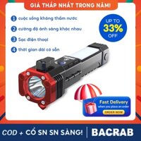 Đèn pin cực sáng đa chức năng Đèn pin LED công tắc đèn làm việc, đèn pin búa thoát hiểm, đèn rọi ngoài trời, thiết bị cắm trại ngoài trời, đèn thể thao, kho báu sạc điện thoại di động, đèn leo núi Sạc USB