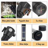 Đèn Pin Cứu Hộ Đa Năng Có Búa - Đèn Pin Năng Lượng Mặt Trời 7 Chế Độ Sáng