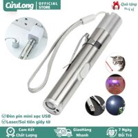 Đèn pin đa năng 3 trong 1 sạc pin chiếu sáng Laser trêu mèo UV soi tiền giấy tờ, phục vụ y tế công nghiệp xây dựng giáo dục