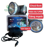 Đèn Pin đội đầu ML77 choá đèn 6cm, sạc Type C, siêu mỏng đeo nhẹ đầu và sáng mạnh,hiển thị %PIN trên đèn yên tâm sử dụng