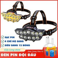 Đèn Pin Đội Đầu Siêu Sáng 12 Led pin sạc tích điện chiếu xa chống nước soi cá ếch kiểu thái lan 1000lm đa năng CuuLongstore