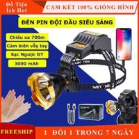 Đèn pin đội đầu siêu sáng chiếu xa 700m cảm biến vẫy tay tự động Bật Tắt, pin trâu 3000mAh, đèn đội đầu 1 bóng FT001