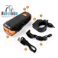 Đèn pin gắn ghi đông xe đạp West Biking sạc năng lượng mặt trời tích hợp còi