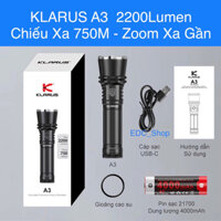 Đèn Pin KLARUS A3 2200LM 750M A1 Pro 1300LM Led LH351D Chiếu Xa 230M Sạc Thân Type-C Pin 18650 2600mAh Đèn Tác Chiếu