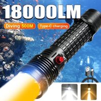 Đèn pin lặn chuyên nghiệp công suất cao IPX8 Đèn lặn LED chống nước Underwatet Đèn lồng lặn có dây cầm tay