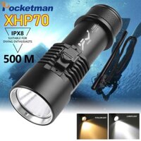 Đèn Pin Lặn Siêu Sáng XHP70.2 LED Trắng Ánh Sáng Vàng IPX8 Đánh Giá Chống Nước Chuyên Nghiệp Chạy Bằng Pin 18650 Hoặc 26650
