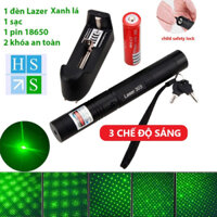 Đèn pin LASER ánh sáng xanh bút trình chiếu tia laze 3 chế độ sáng modem 303 kèm pin sạc khóa an toàn - HS Shop Sài Gòn