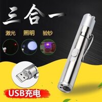 Đèn pin Laser có thể sạc lại usb đèn pin nhỏ đèn pin nhỏ Đèn tím chống nước gia dụng Bút Máy Dò tiền