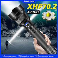 Đèn pin LED có thể sạc lại chống nước Công suất cao 4 lõi Đèn siêu sáng XHP70 Có thể phóng to ngoài trời