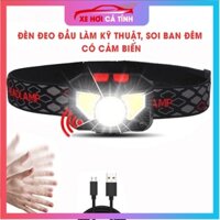 Đèn Pin LED đội đầu siêu sáng cảm biến bằng tay, chống thấm nước, đèn đeo trán cảm ứng 3 chế độ kèm sạc Micro USB