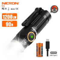 Đèn pin LED Mini Nicron C1 1200lumens Đèn pin siêu sáng có thể sạc lại Đèn pin chống nước Móc khóa Đèn pin có từ tính mạnh