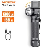 Đèn pin LED NICRON B71 / N9 Không tay Nhiên liệu kép 90 độ Xoắn Kẹp quay 1000LM Chống nước IP67 / IP67 Có thể sạc lại 18650 155m / 200m chùm tia dài Đèn pin LED chiếu sáng ngoài trời B71 / N9