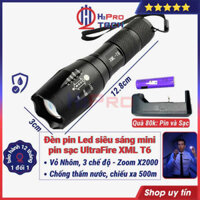 Đèn Pin Led Siêu Sáng Mini Pin Sạc Ultrafire Xml-T6 Zoom X2000, Đèn Xml T6 Cầm Tay Chống Nước, Led Trắng - H2Pro Tech