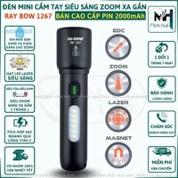 Đèn pin MINI siêu sáng RAY BOW 1267 BẢN CAO CẤP  vỏ nhôm zoom sáng xa gần gom tỏa ở thân đuôi đèn hít nam châm