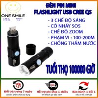 Đèn Pin Mini Zoom Siêu Sáng Pin Sạc Cổng USB Chip Led Cree Q5 -  Cầm Tay - Sạc Pin - Nhỏ Gọn