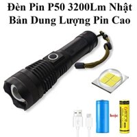 Đèn Pin P50 3200Lm Nhật Bản Siêu Sáng Dung Lượng Pin Cao (Hộp Đen)
