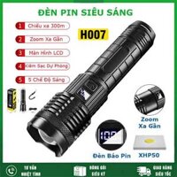Đèn pin siêu sáng cầm tay chiếu xa 300m XHP50 có Zoom, pin trâu, chống nước IPX6, kiêm sạc dự phòng điện thoại