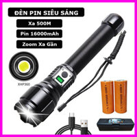 Đèn pin siêu sáng cầm tay chiếu xa 500m Zoom xa gần, chip XHP360, pin trâu 16000mAh, 5 chế độ sáng, chống nước IPX4