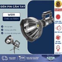Đèn pin siêu sáng chiếu xa 1000M W590 W591 sáng 4 đến 6 giờ - Đèn pin kiêm sạc dự phòng pin 8000mAh