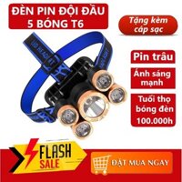 Đèn Pin Siêu Sáng Đội Đầu 5 Mắt Phiên Bản Mới Bóng To Hơn Sáng Hơn Tặng Kèm Cáp Sạc Bảo Hành 12 Tháng den pin siêu sáng đèn pin đèn pin siêu sáng den pin