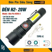 Đèn pin siêu sáng H2 , đèn pin cầm tay sạc Type-C led COB , có nam châm