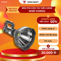 Đèn Pin Siêu Sáng W591 CORISU Chiếu Xa 500m Pin Khủng Quân Đội Mỹ Vỏ Nhựa ABS Siêu Bền Kèm Chân Đế Bóng Led Siêu Sáng